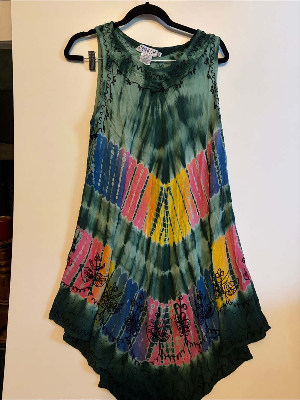 Ingear Resort Embroidered Tie Dye Flowy Midi Dress Cover Up One Size